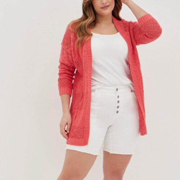 Torrid NWT Open Stitch Open Cardigan Sweater, Coral - Picture 1 of 7